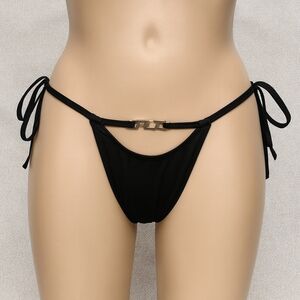 PrettyLittleThing Black Metallic Logo Bikini Bottom Sz8